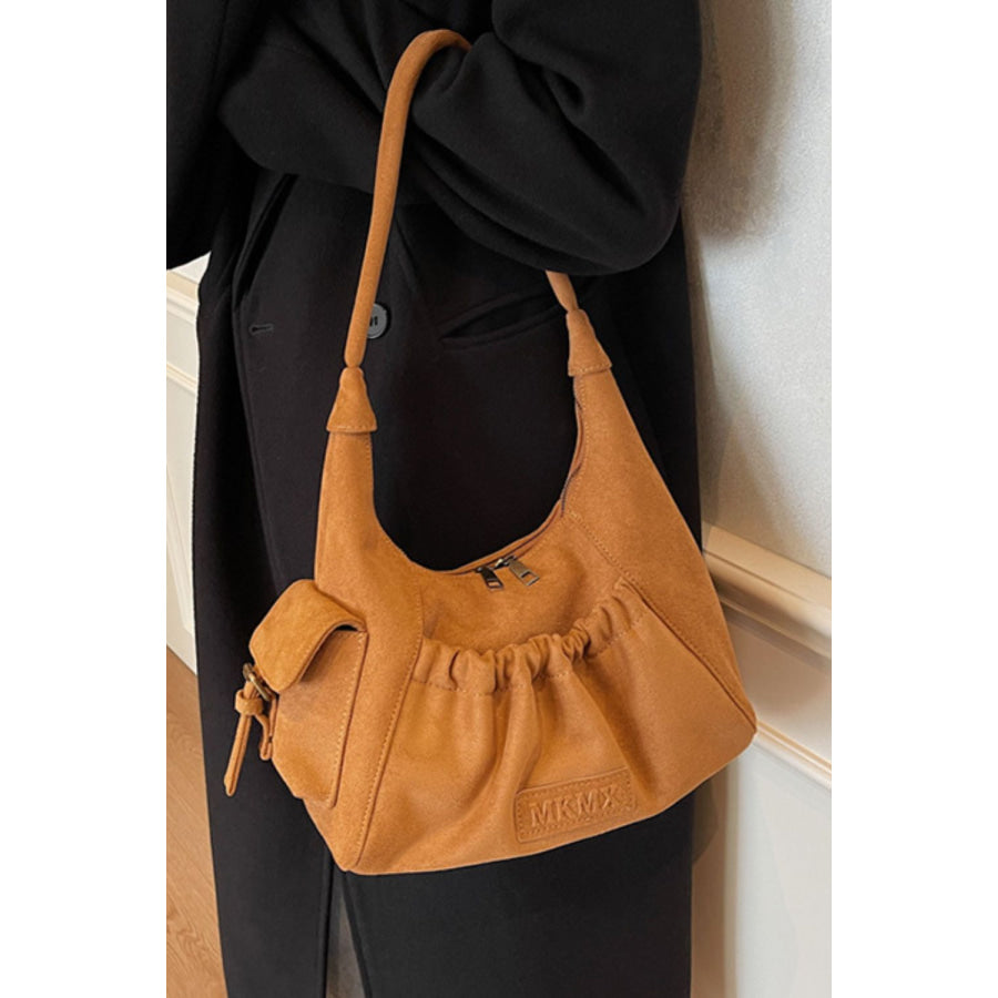 Ruched Suede Handbag with Zipper Apparel and Accessories