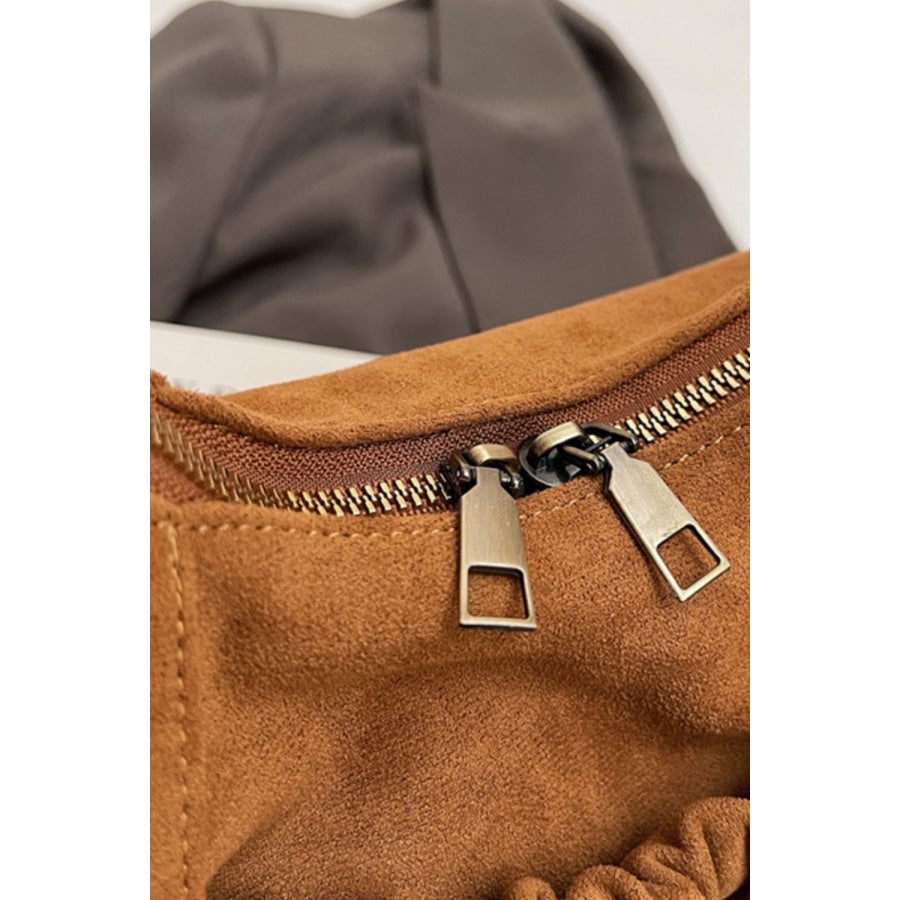 Ruched Suede Handbag with Zipper Apparel and Accessories