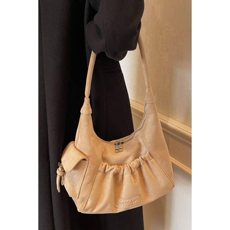 Ruched Suede Handbag with Zipper Apparel and Accessories