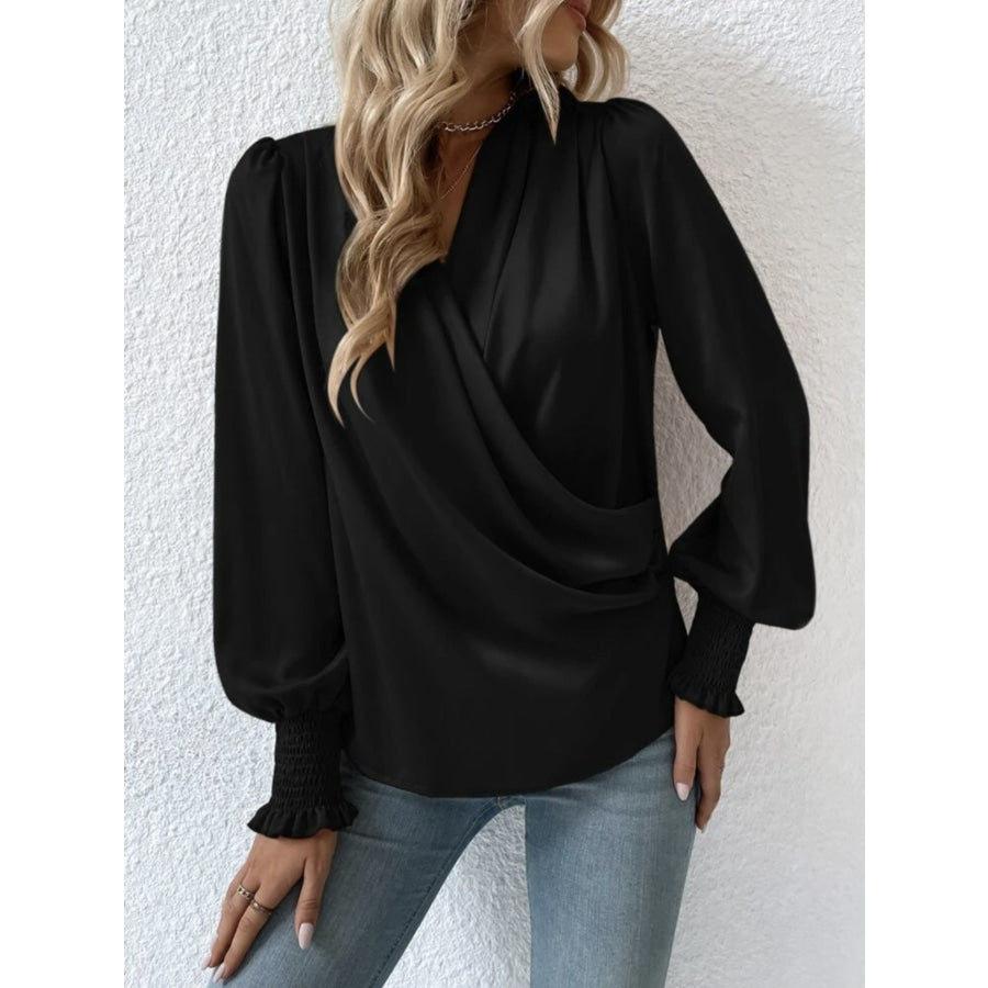 Ruched Surplice Long Sleeve Blouse Apparel and Accessories