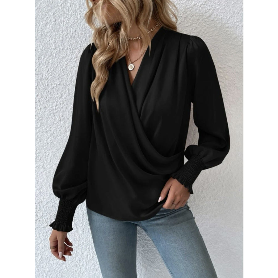 Ruched Surplice Long Sleeve Blouse Apparel and Accessories