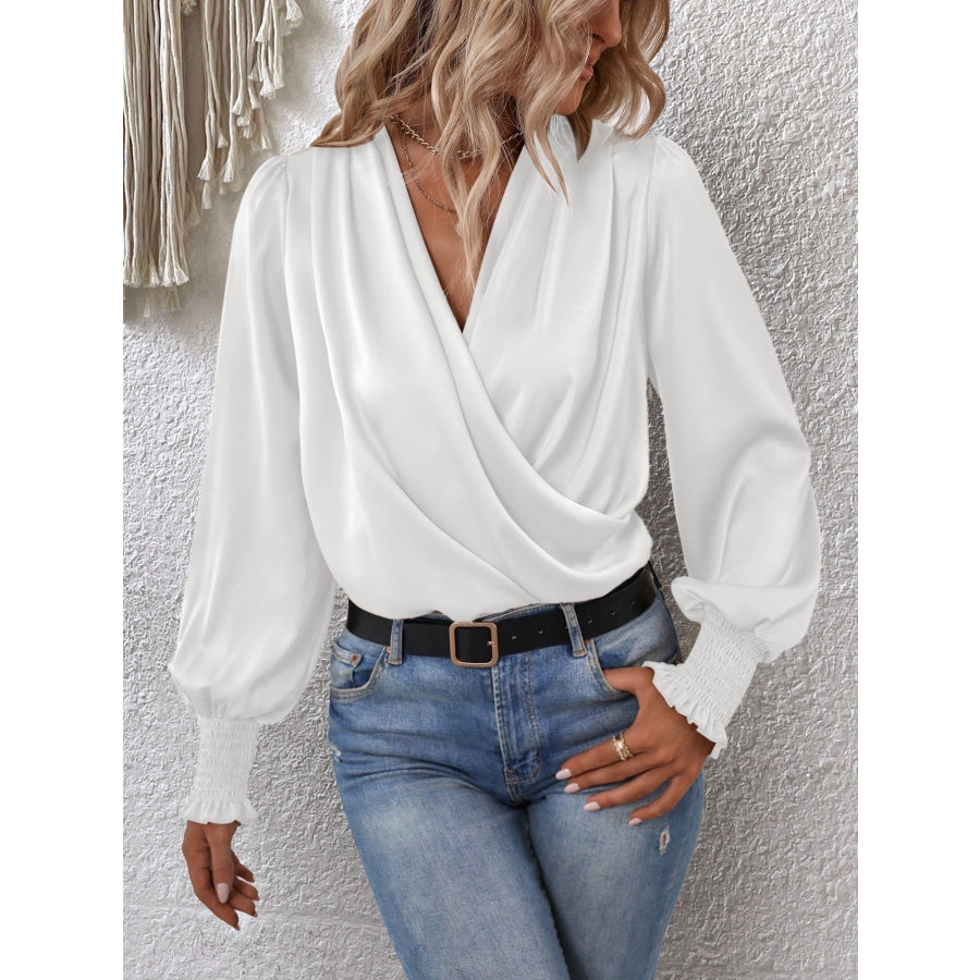 Ruched Surplice Long Sleeve Blouse Apparel and Accessories