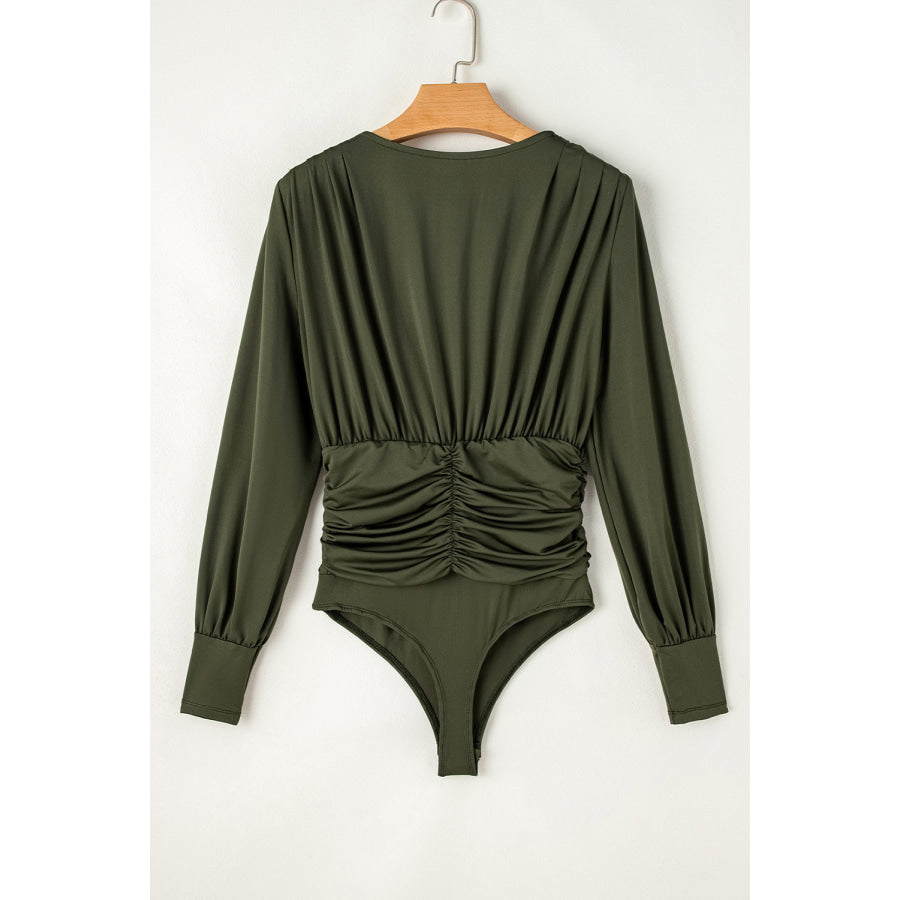 Ruched Surplice Long Sleeve Bodysuit Apparel and Accessories