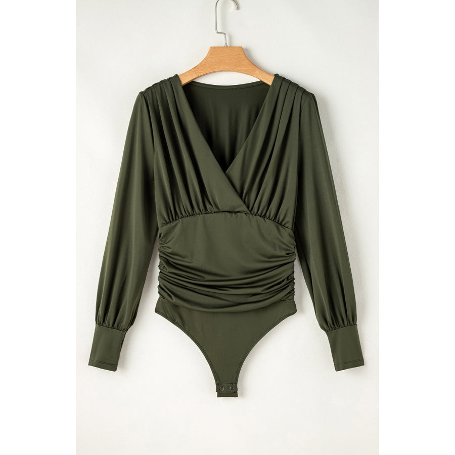 Ruched Surplice Long Sleeve Bodysuit Apparel and Accessories