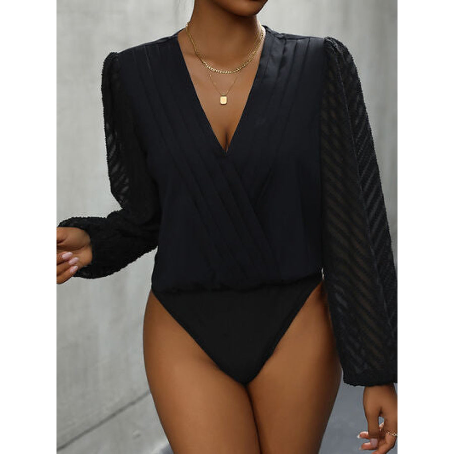 Ruched Surplice Long Sleeve Bodysuit Black / S Apparel and Accessories