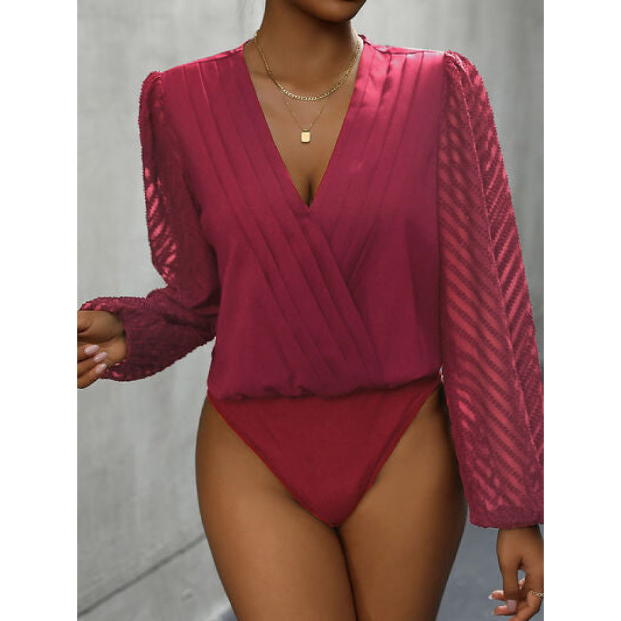 Ruched Surplice Long Sleeve Bodysuit Deep Red / S Apparel and Accessories