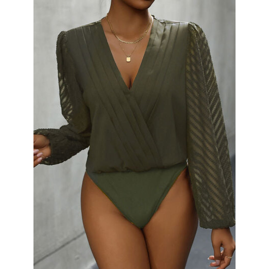 Ruched Surplice Long Sleeve Bodysuit Moss / S Apparel and Accessories