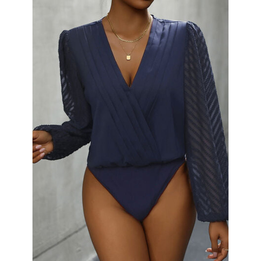 Ruched Surplice Long Sleeve Bodysuit Navy / S Apparel and Accessories