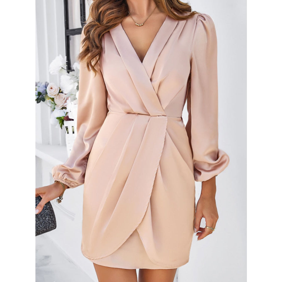 Ruched Surplice Long Sleeve Mini Dress Apparel and Accessories