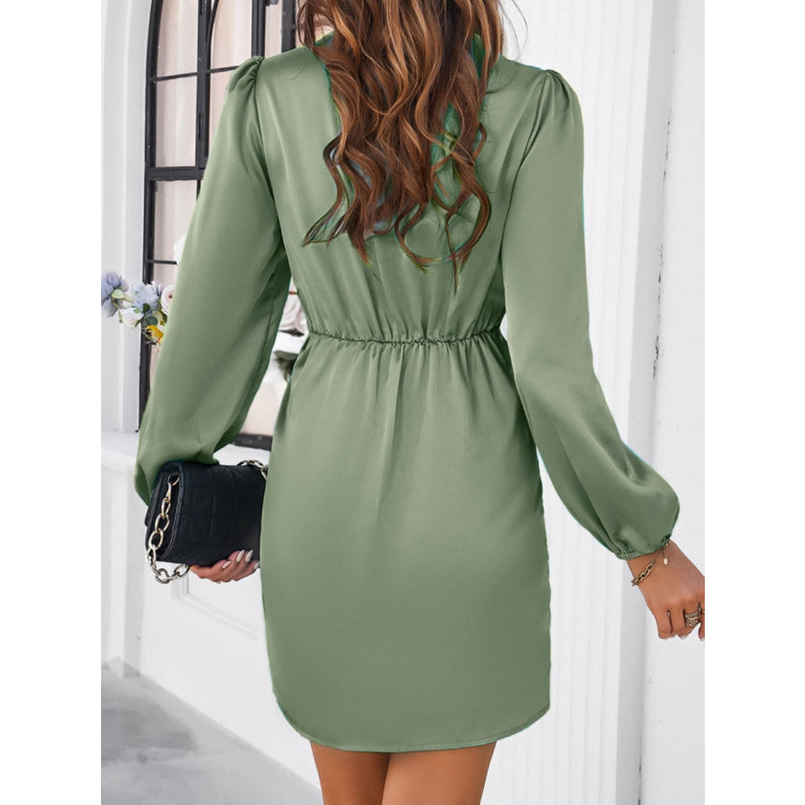 Ruched Surplice Long Sleeve Mini Dress Apparel and Accessories