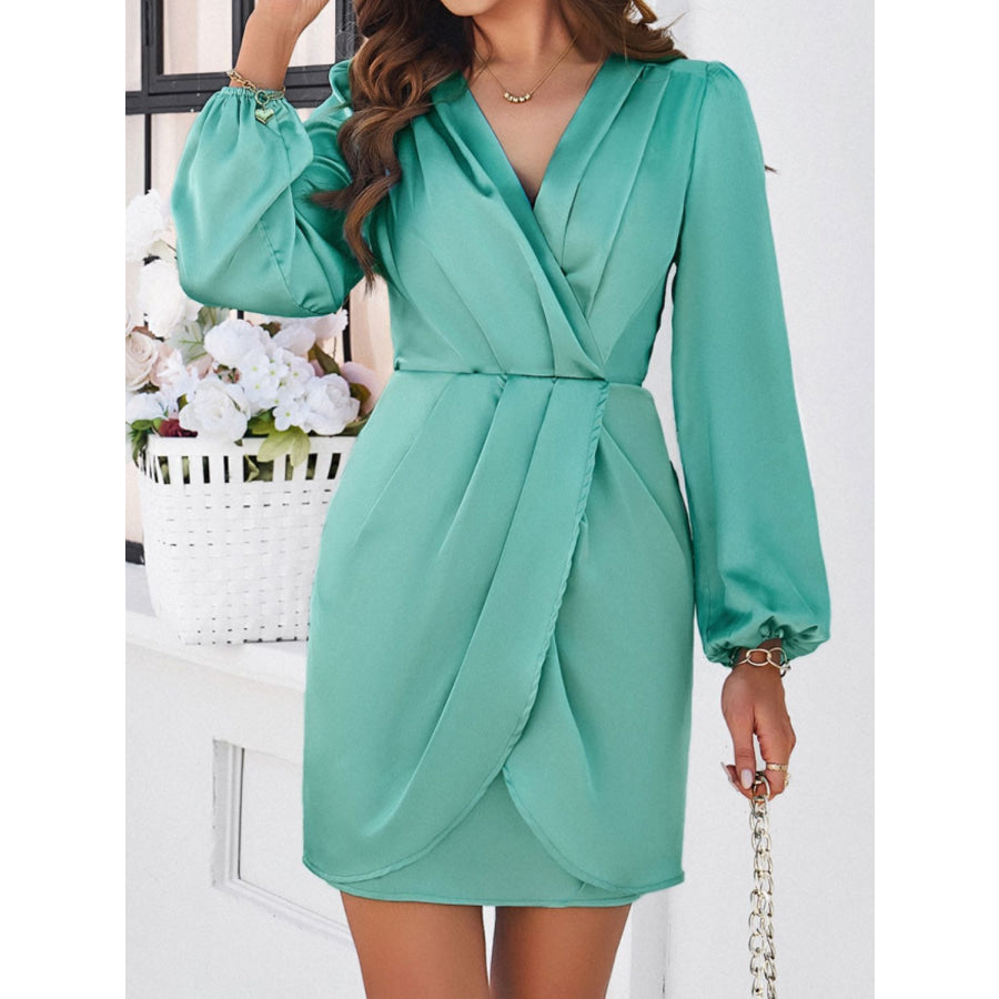 Ruched Surplice Long Sleeve Mini Dress Apparel and Accessories