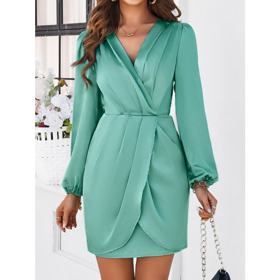 Ruched Surplice Long Sleeve Mini Dress Apparel and Accessories