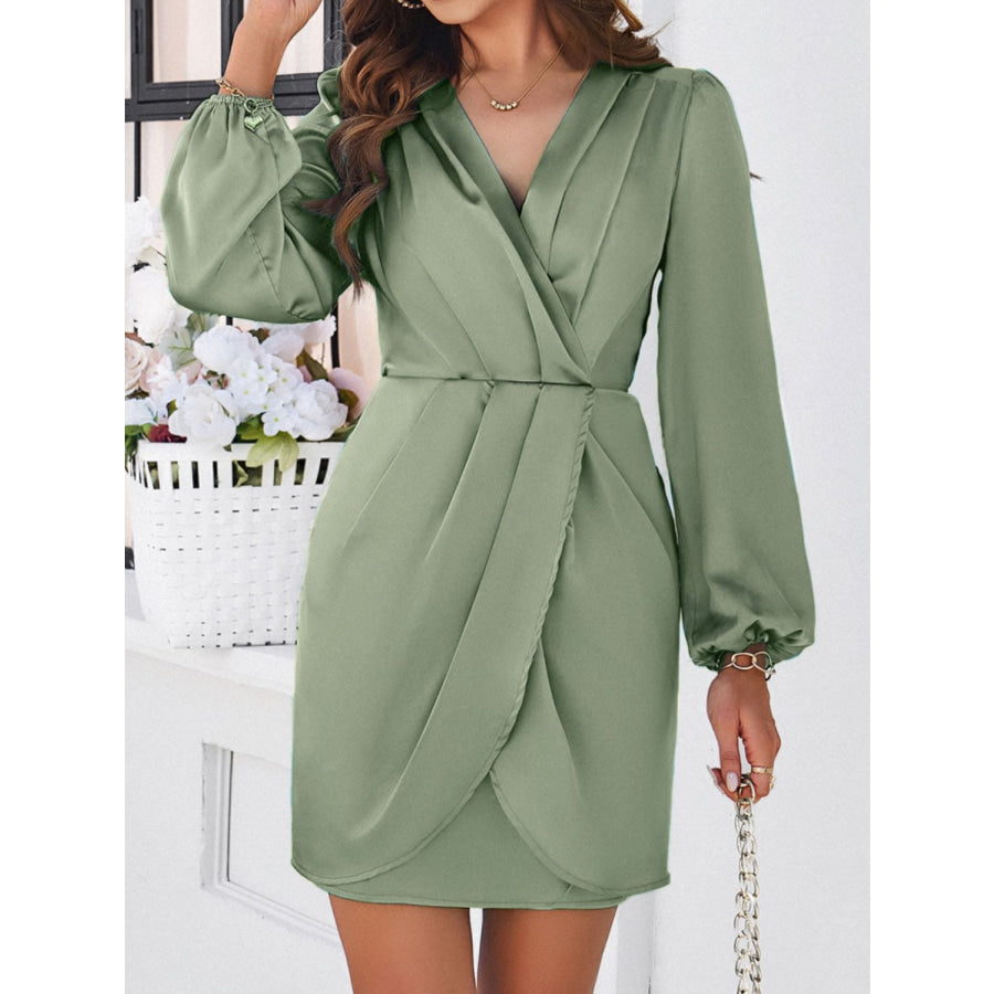 Ruched Surplice Long Sleeve Mini Dress Apparel and Accessories