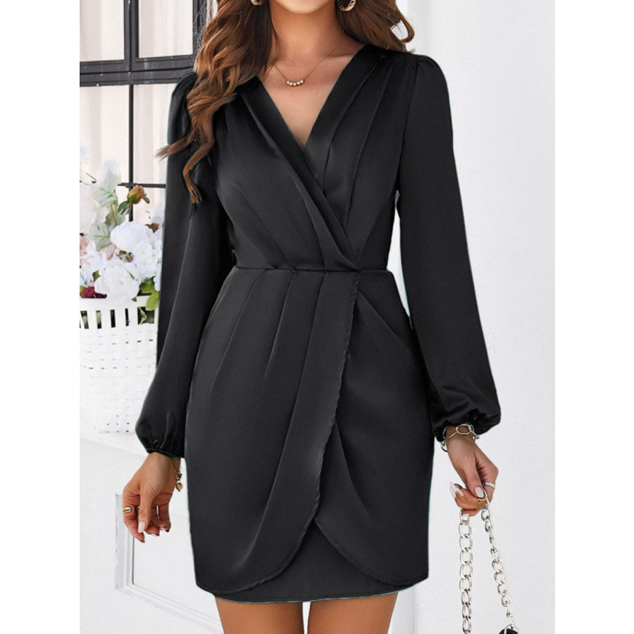 Ruched Surplice Long Sleeve Mini Dress Apparel and Accessories