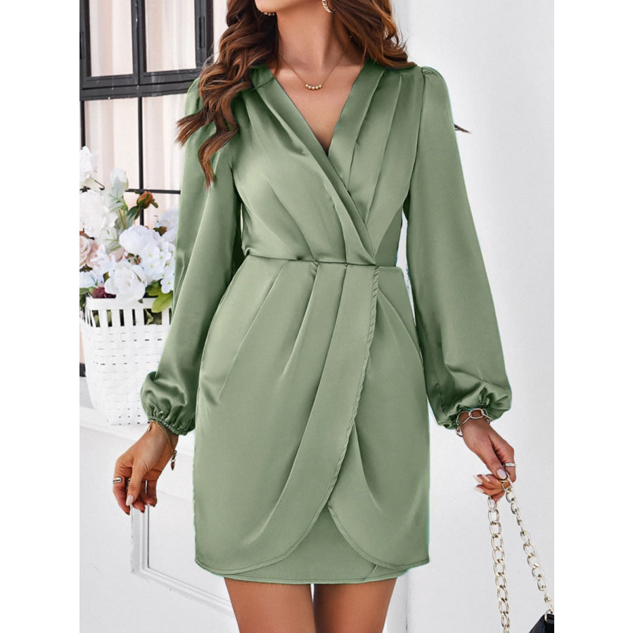 Ruched Surplice Long Sleeve Mini Dress Apparel and Accessories