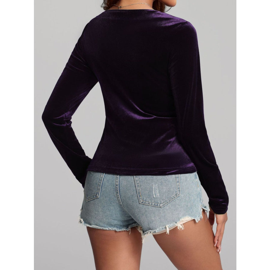 Ruched Surplice Long Sleeve Top Apparel and Accessories