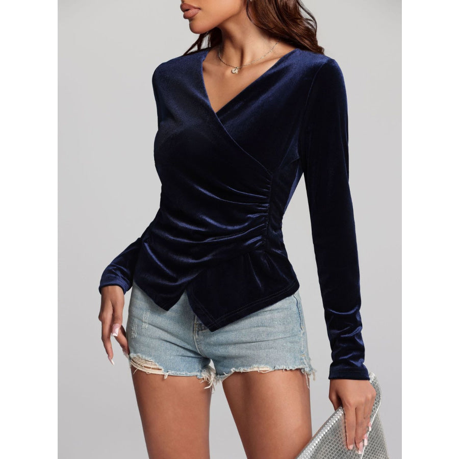 Ruched Surplice Long Sleeve Top Apparel and Accessories