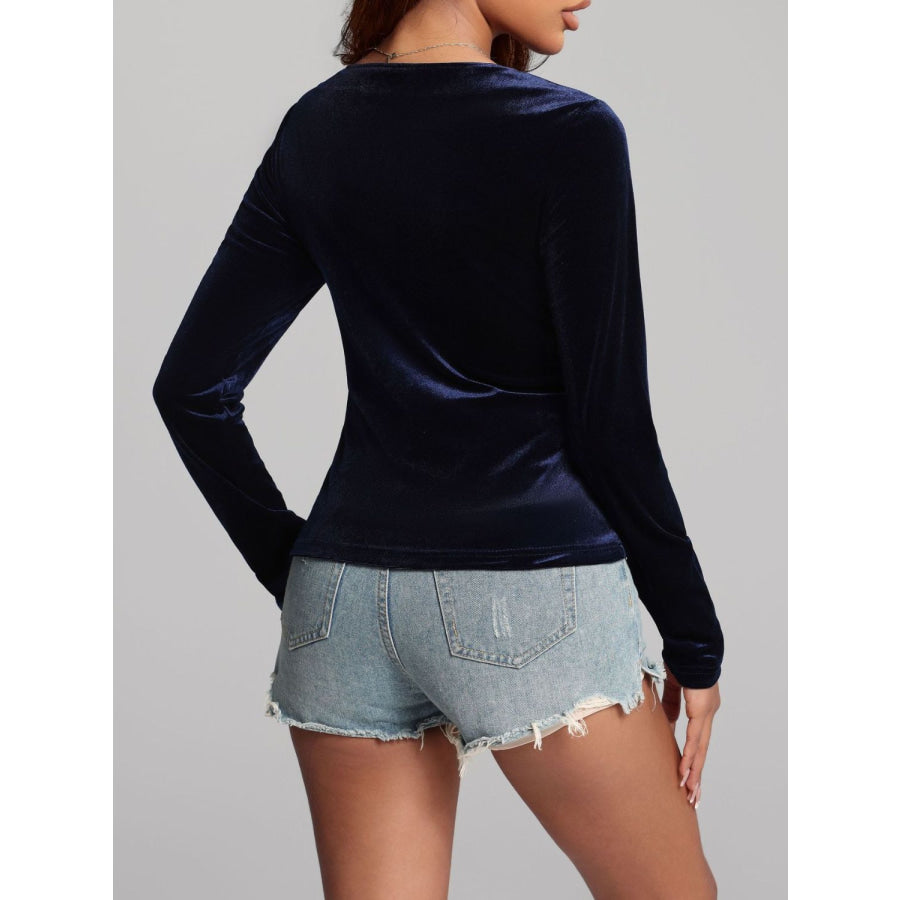 Ruched Surplice Long Sleeve Top Apparel and Accessories