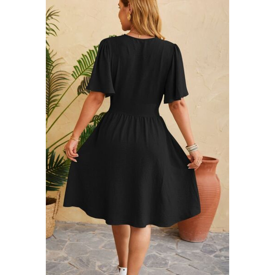 Ruched Surplice Short Sleeve Dress Apparel and Accessories