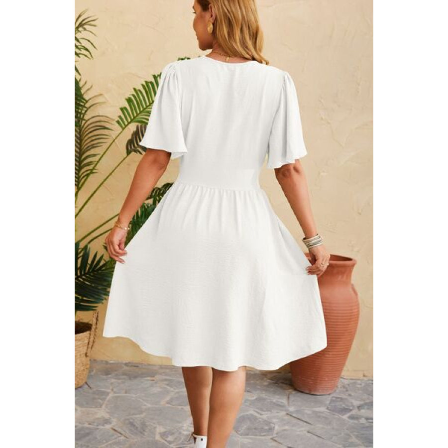 Ruched Surplice Short Sleeve Dress Apparel and Accessories