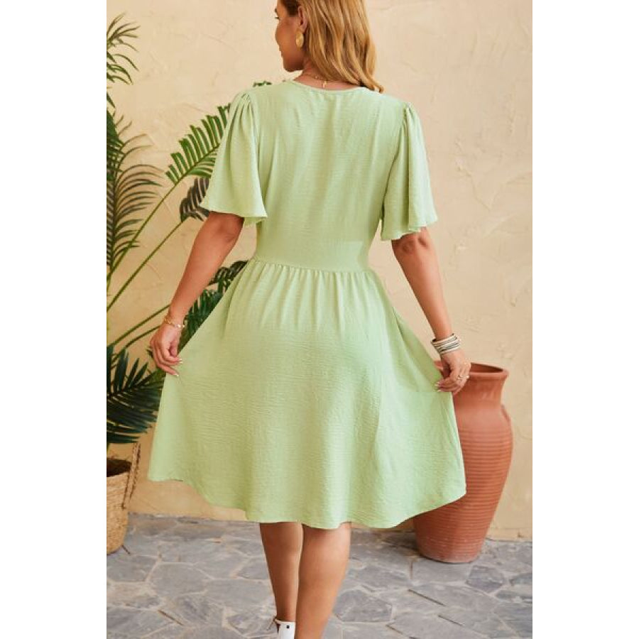 Ruched Surplice Short Sleeve Dress Apparel and Accessories