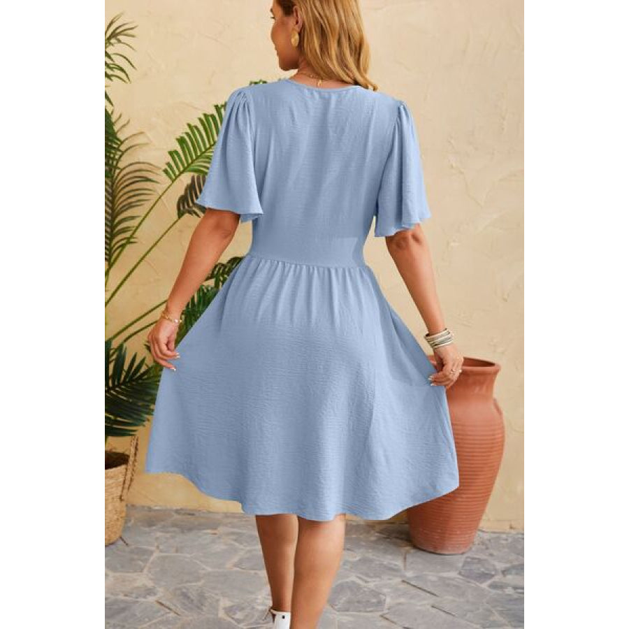 Ruched Surplice Short Sleeve Dress Apparel and Accessories