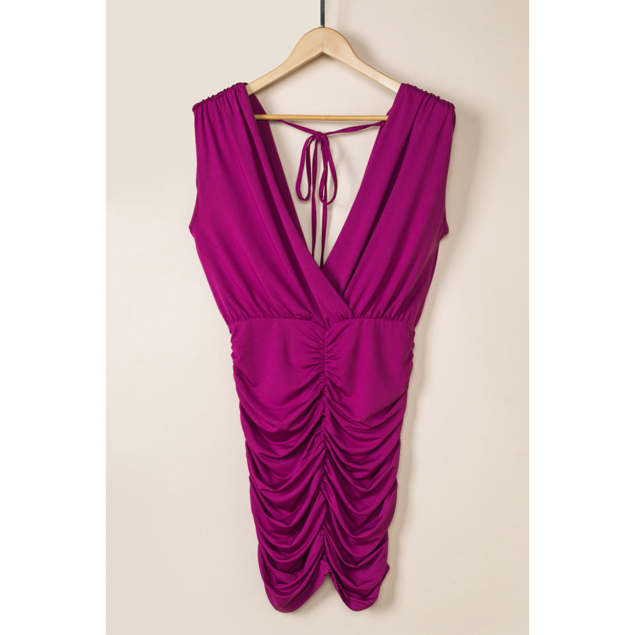 Ruched Surplice Sleeveless Wrap Dress Apparel and Accessories