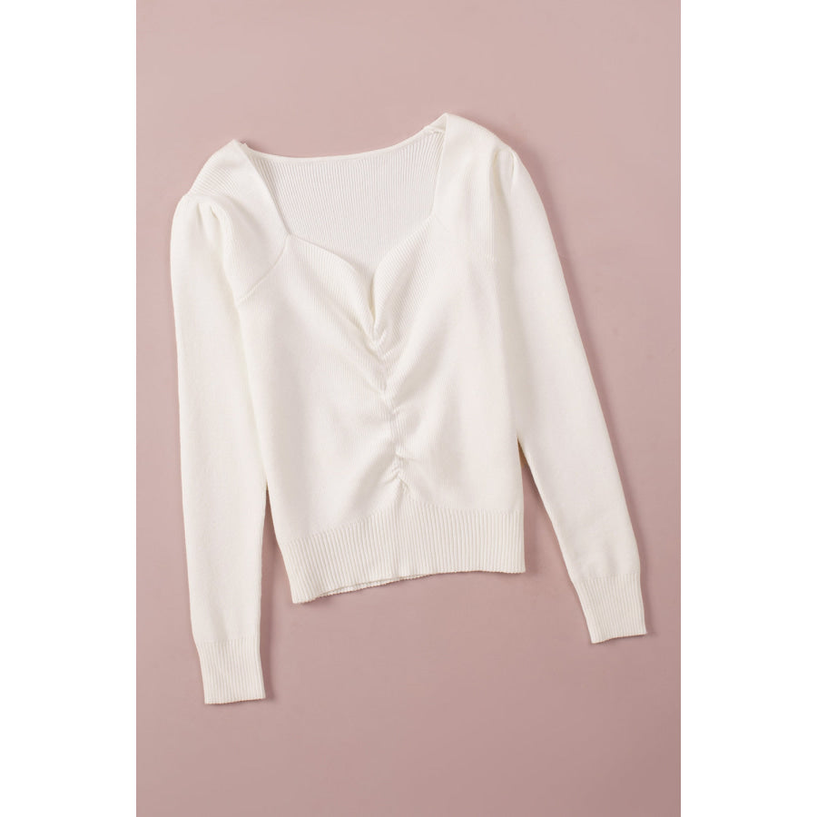 Ruched Sweetheart Neck Long Sleeve Sweater Apparel and Accessories