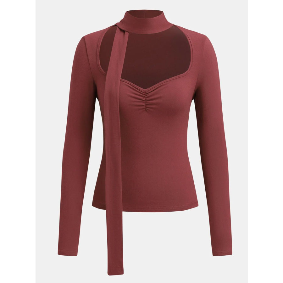 Ruched Sweetheart Neck Long Sleeve T-Shirt Apparel and Accessories