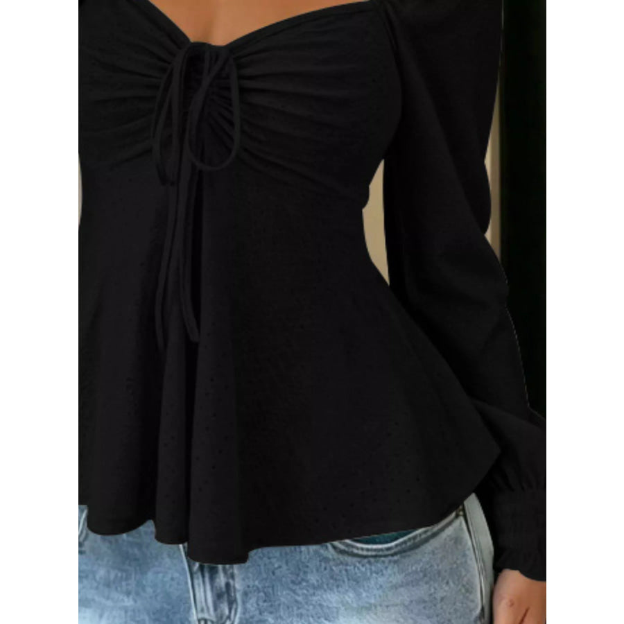 Ruched Sweetheart Neck Long Sleeve Top Apparel and Accessories