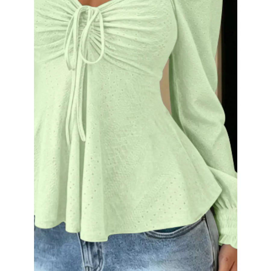 Ruched Sweetheart Neck Long Sleeve Top Apparel and Accessories