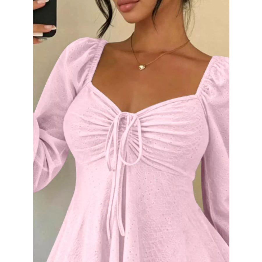 Ruched Sweetheart Neck Long Sleeve Top Apparel and Accessories