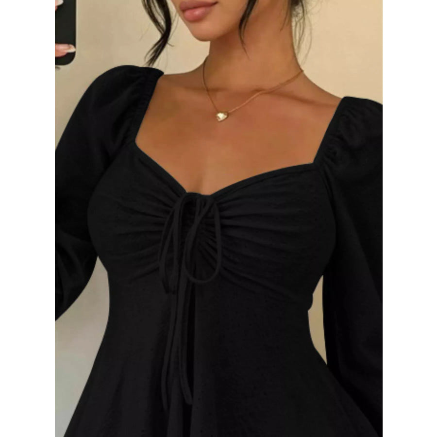Ruched Sweetheart Neck Long Sleeve Top Apparel and Accessories