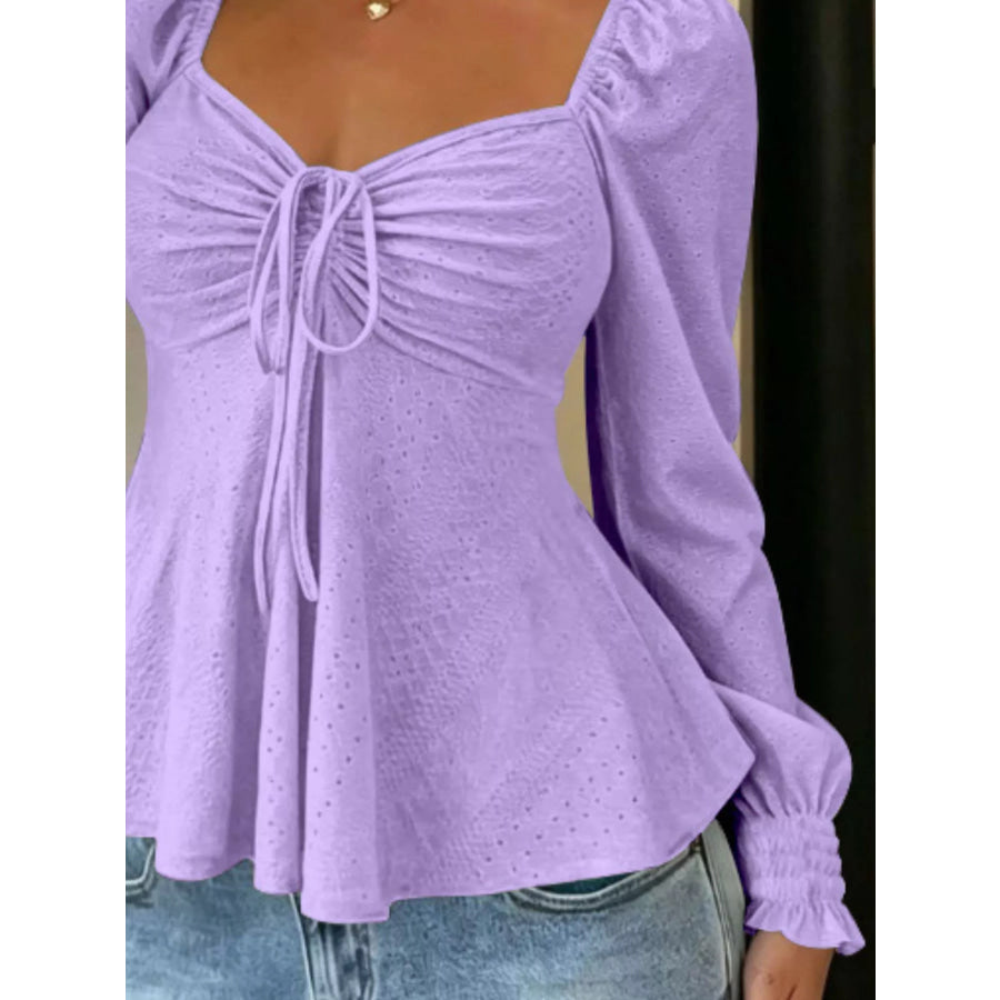 Ruched Sweetheart Neck Long Sleeve Top Apparel and Accessories