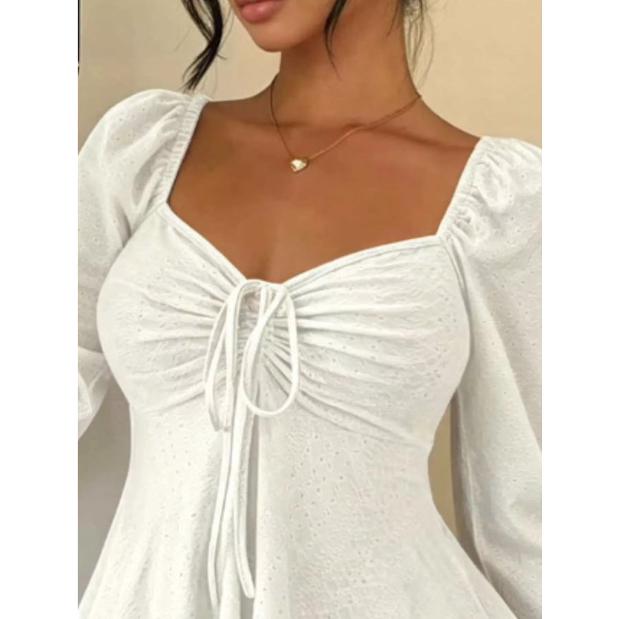 Ruched Sweetheart Neck Long Sleeve Top White / S Apparel and Accessories