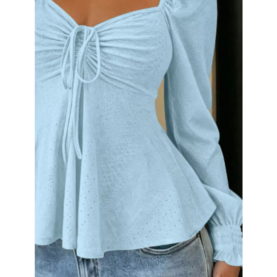 Ruched Sweetheart Neck Long Sleeve Top Apparel and Accessories
