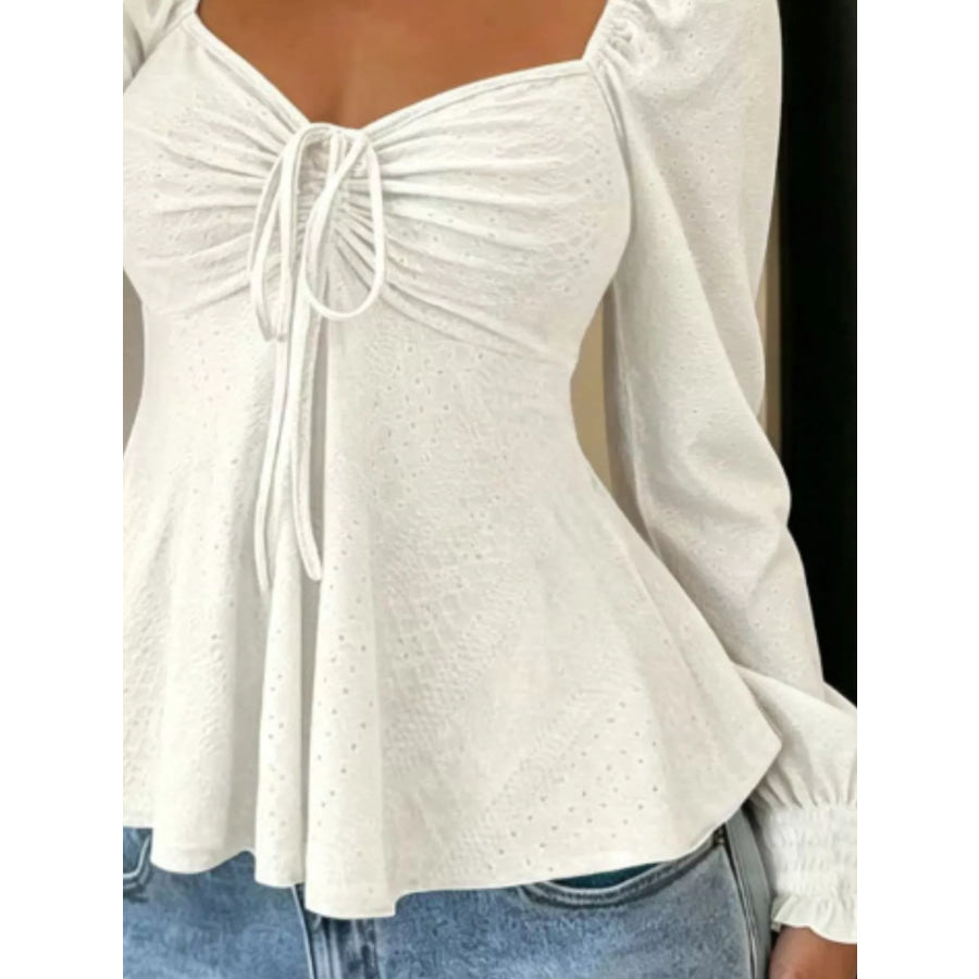Ruched Sweetheart Neck Long Sleeve Top Apparel and Accessories