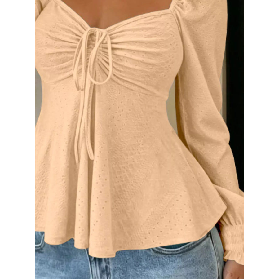 Ruched Sweetheart Neck Long Sleeve Top Apparel and Accessories