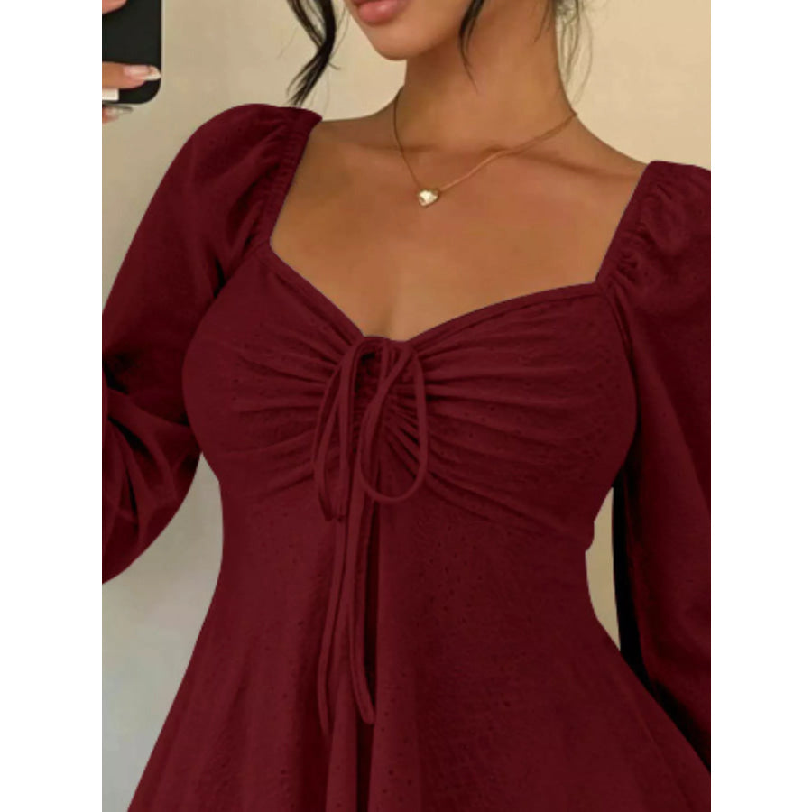 Ruched Sweetheart Neck Long Sleeve Top Apparel and Accessories