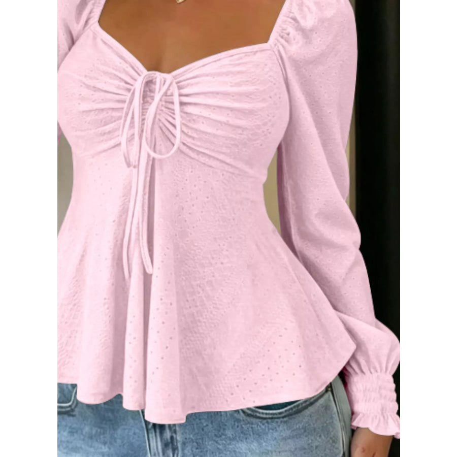 Ruched Sweetheart Neck Long Sleeve Top Apparel and Accessories
