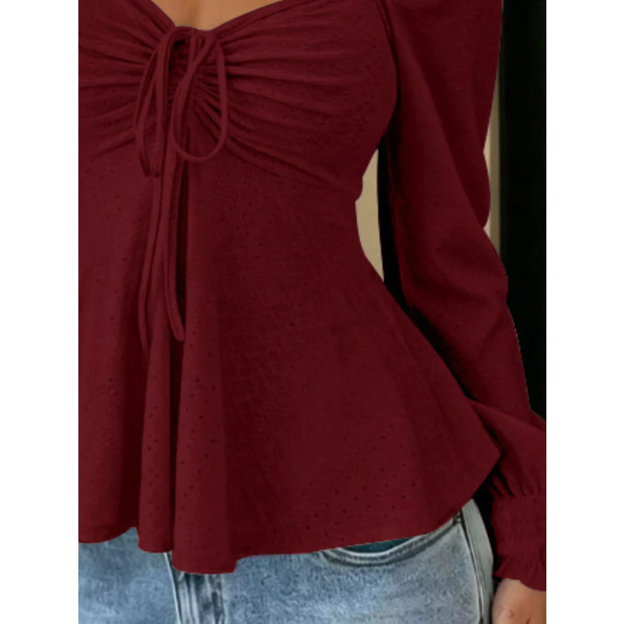 Ruched Sweetheart Neck Long Sleeve Top Apparel and Accessories