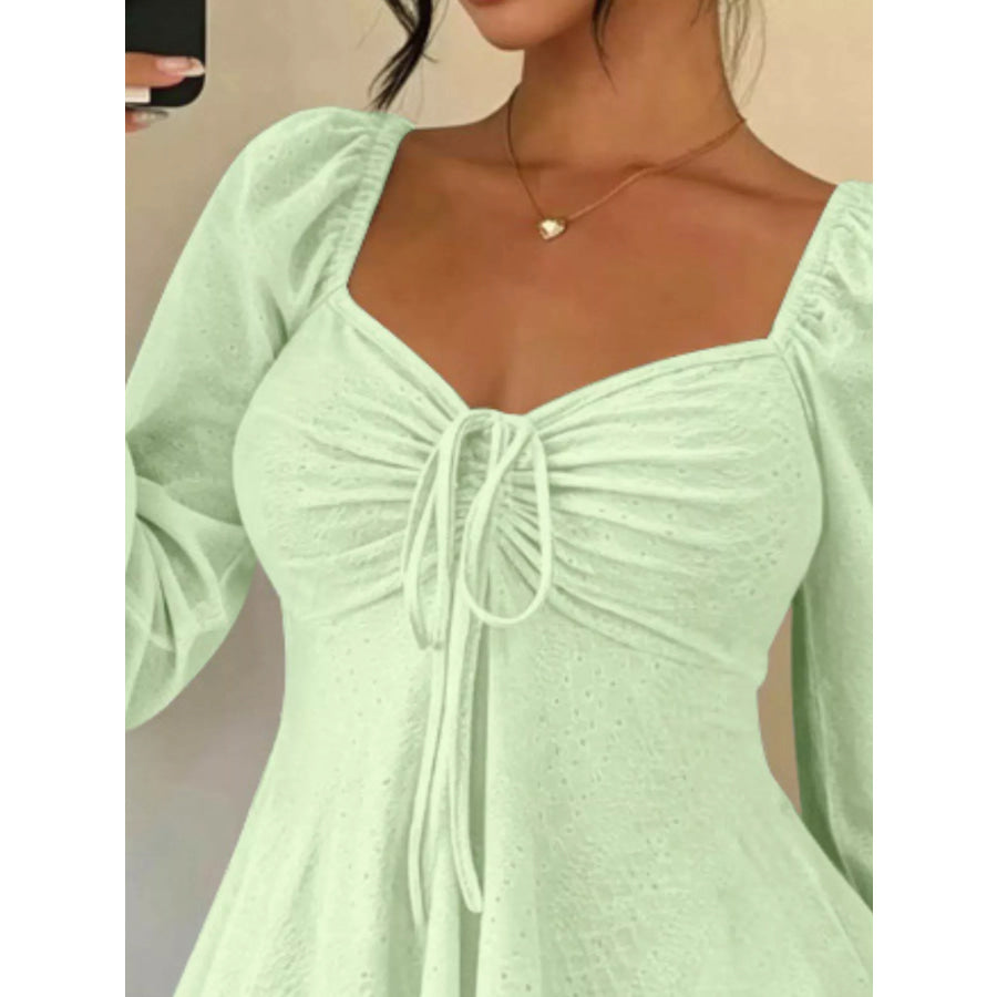 Ruched Sweetheart Neck Long Sleeve Top Apparel and Accessories