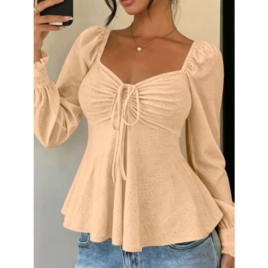 Ruched Sweetheart Neck Long Sleeve Top Yellow / S Apparel and Accessories