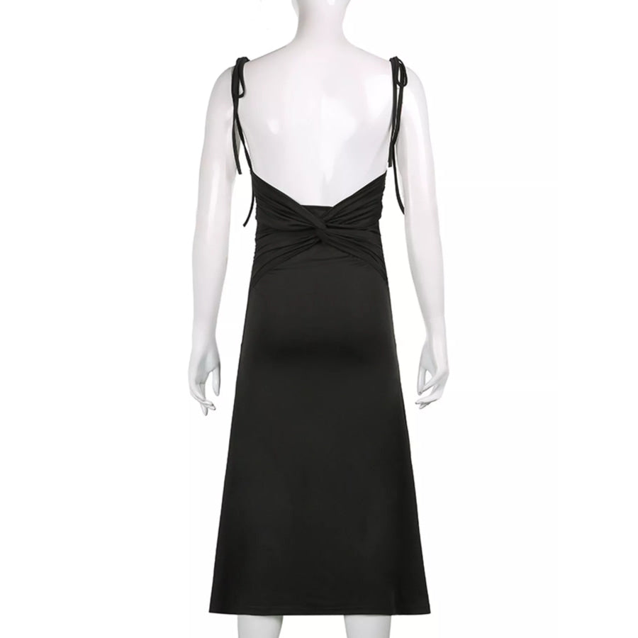 Ruched Tie Shoulder Midi Dress Apparel and Accessories