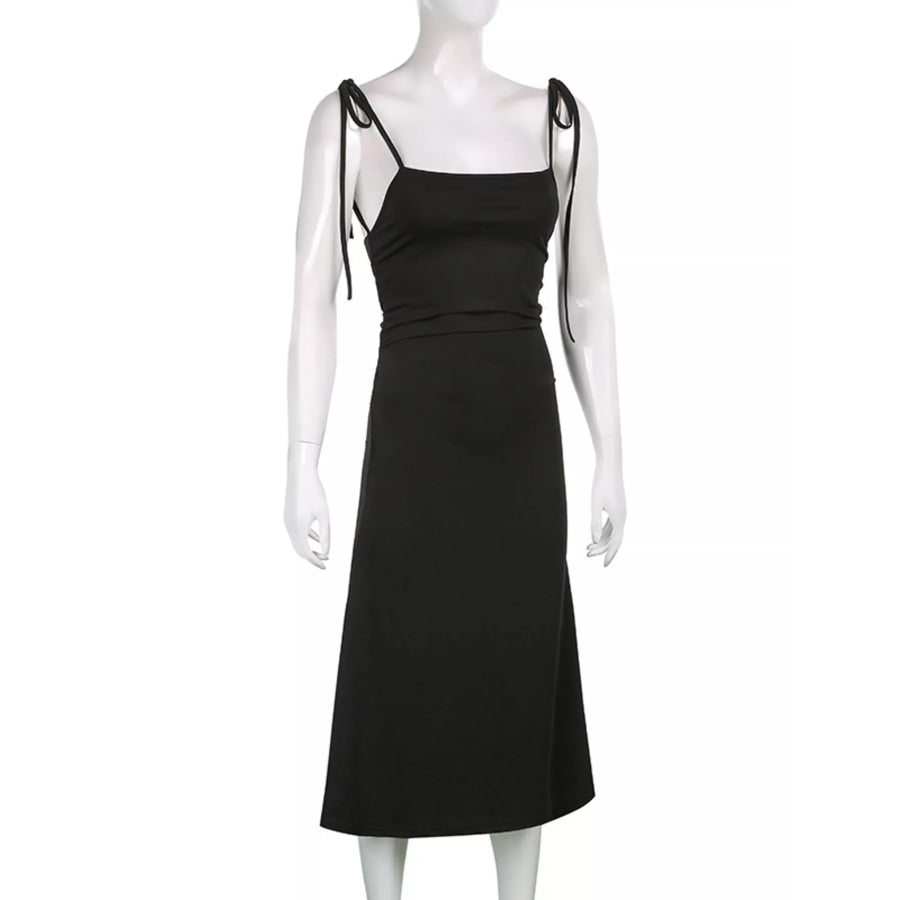 Ruched Tie Shoulder Midi Dress Apparel and Accessories