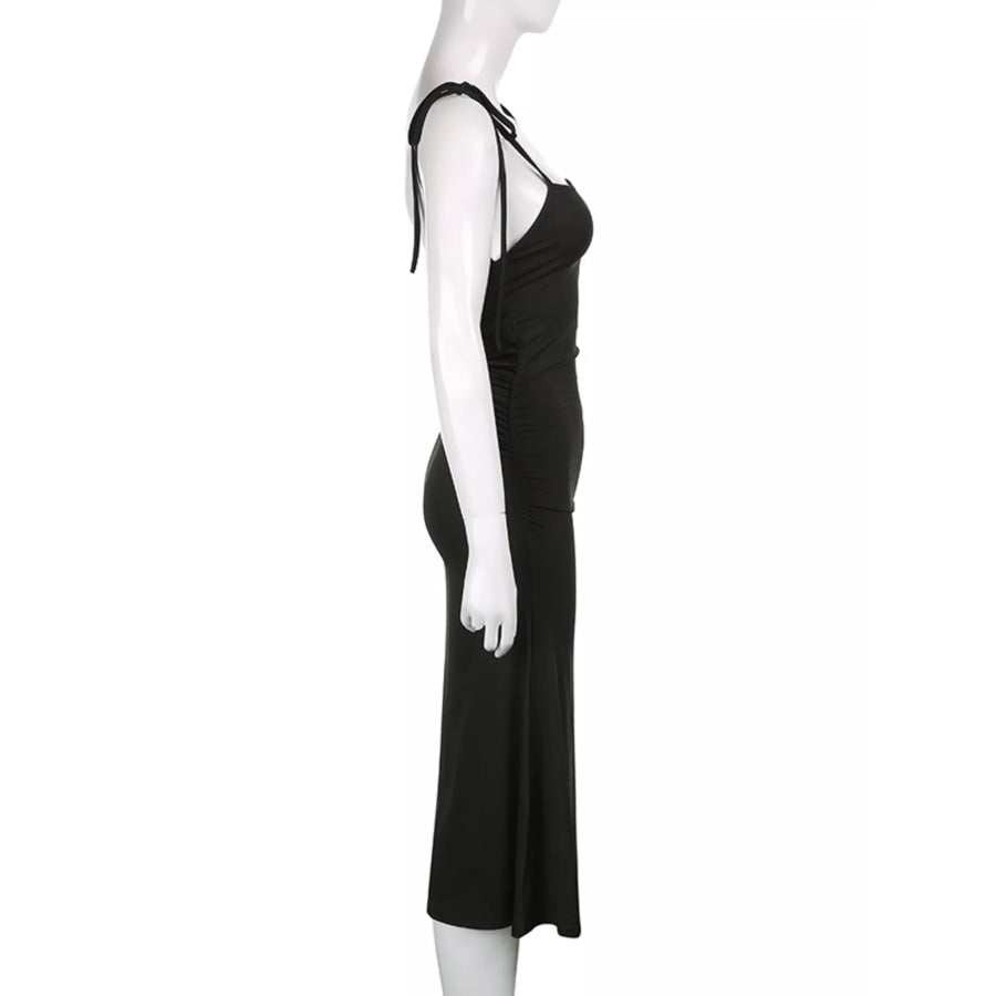 Ruched Tie Shoulder Midi Dress Apparel and Accessories