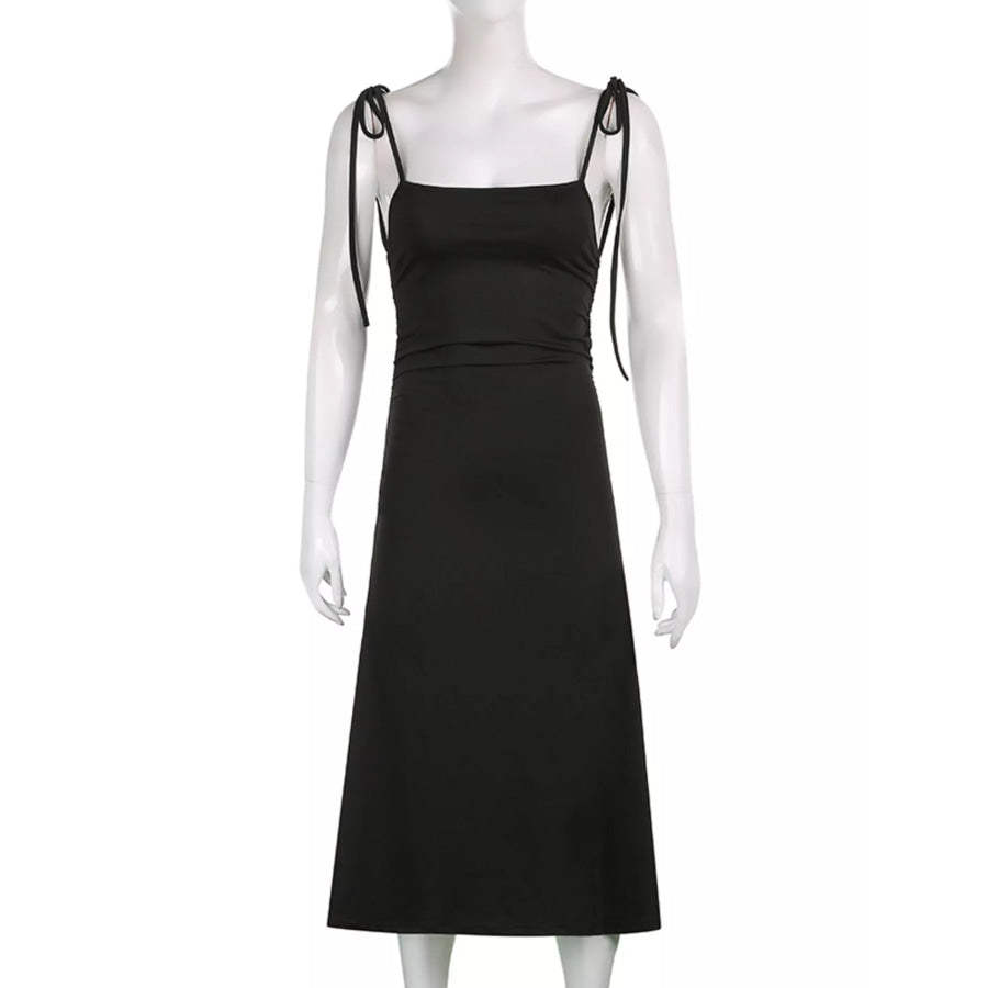 Ruched Tie Shoulder Midi Dress Apparel and Accessories