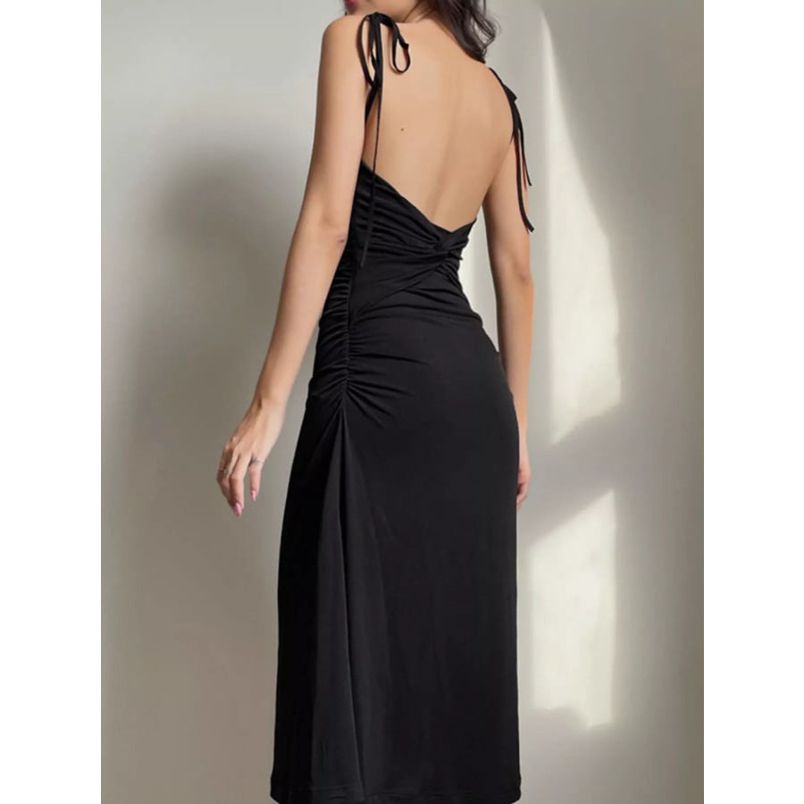 Ruched Tie Shoulder Midi Dress Apparel and Accessories