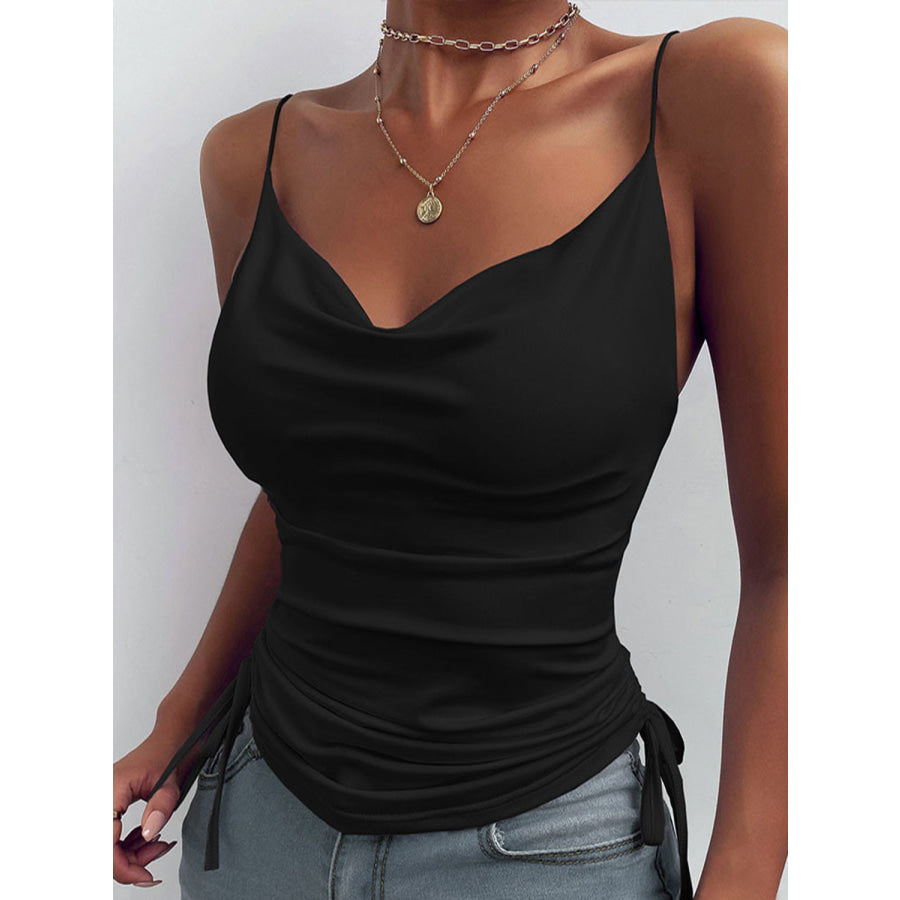 Ruched Tied Sweetheart Neck Cami Black / S Apparel and Accessories
