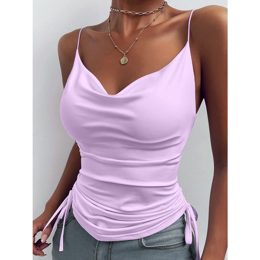 Ruched Tied Sweetheart Neck Cami Heliotrope Purple / S Apparel and Accessories